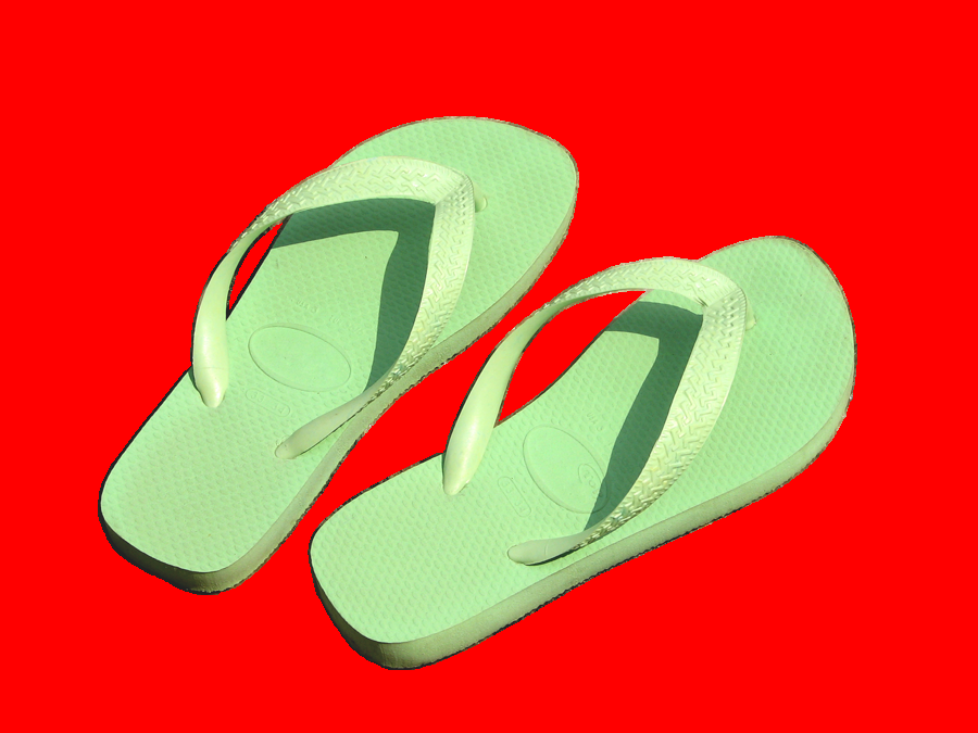 A masked layer of a pair of flip flops.
